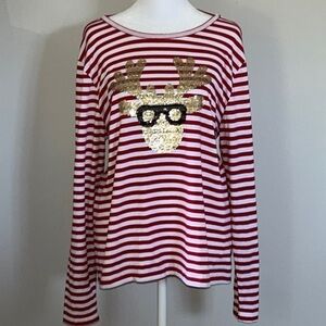 Sophia & Jane Cool Sequin Sparkle Reindeer Striped Top Size XL